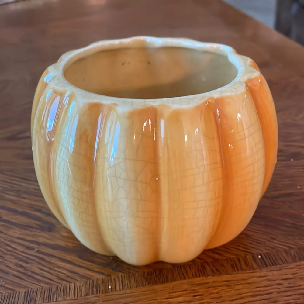 Orange Ceramic Pumpkin Planter